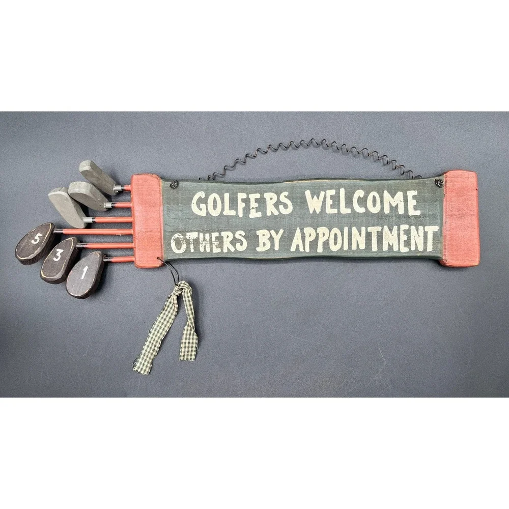 Vtg Golfers Welcome Others By Appointment‎ Rustic Wood Golf Bag Wall Decor 16